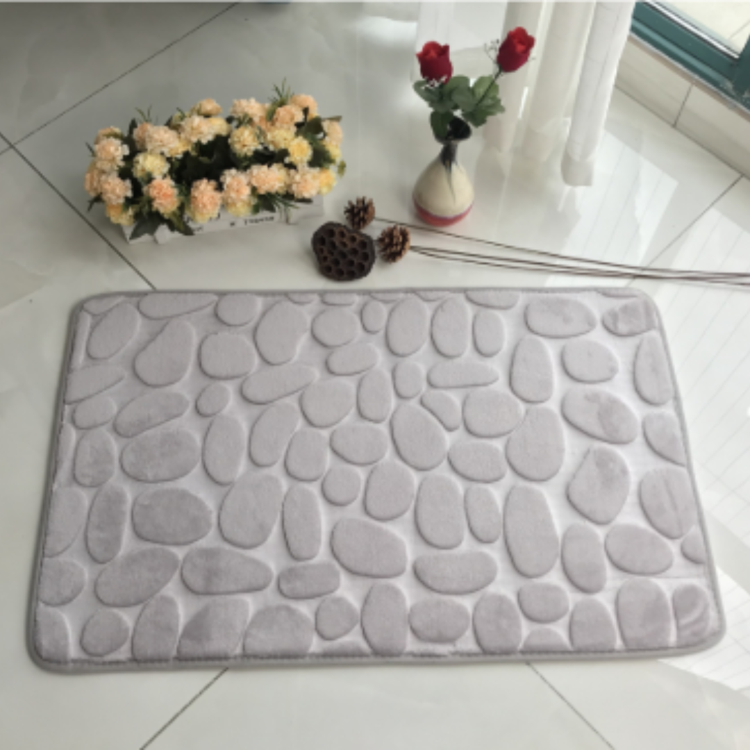 Bathroom Mat and Toilet Seat Cover | Super Absorbent and Cobblestone Style